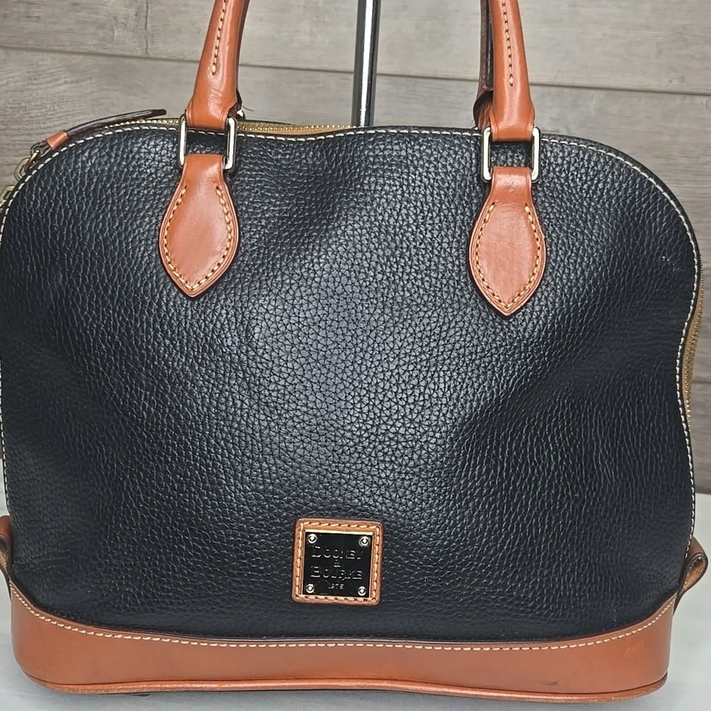Dooney & Bourke Black and British Tan Leather Satchel Handbag
